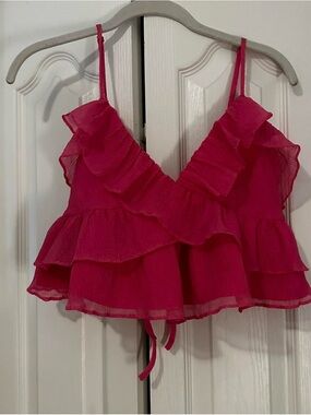 Tank top Ruffle Crop Top - Hot Pink
